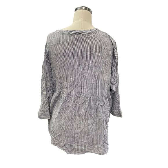 Cynthia Rowley Stripe 3/4 Sleeve Button-Front Blouse Top 2X Rayon Black & White - Picture 3 of 5